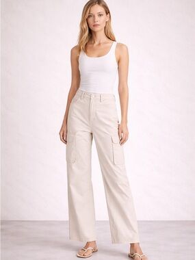 Aritzia TNA Cargo Pants High Rise Utility Wide Leg Ivory Size 8